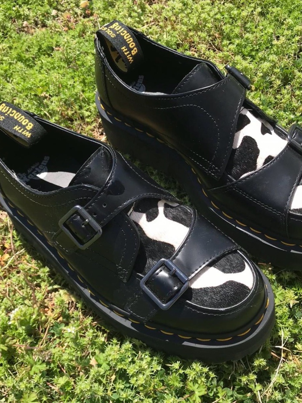 Dr. Martens Sidney Platform Creepers with Cow Print Inset